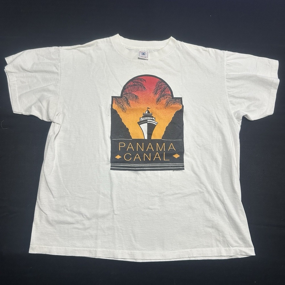 Vintage Panama Canal T-Shirt Adult XL White Delta Made In USA
